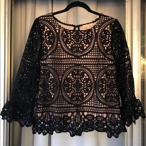 Eyelet/Lace Black Blouse